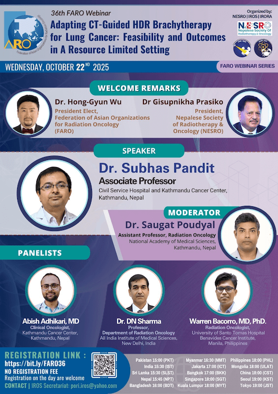 Dr. Subhas Pandit presenting HDR Brachytherapy results at FARO Webinar